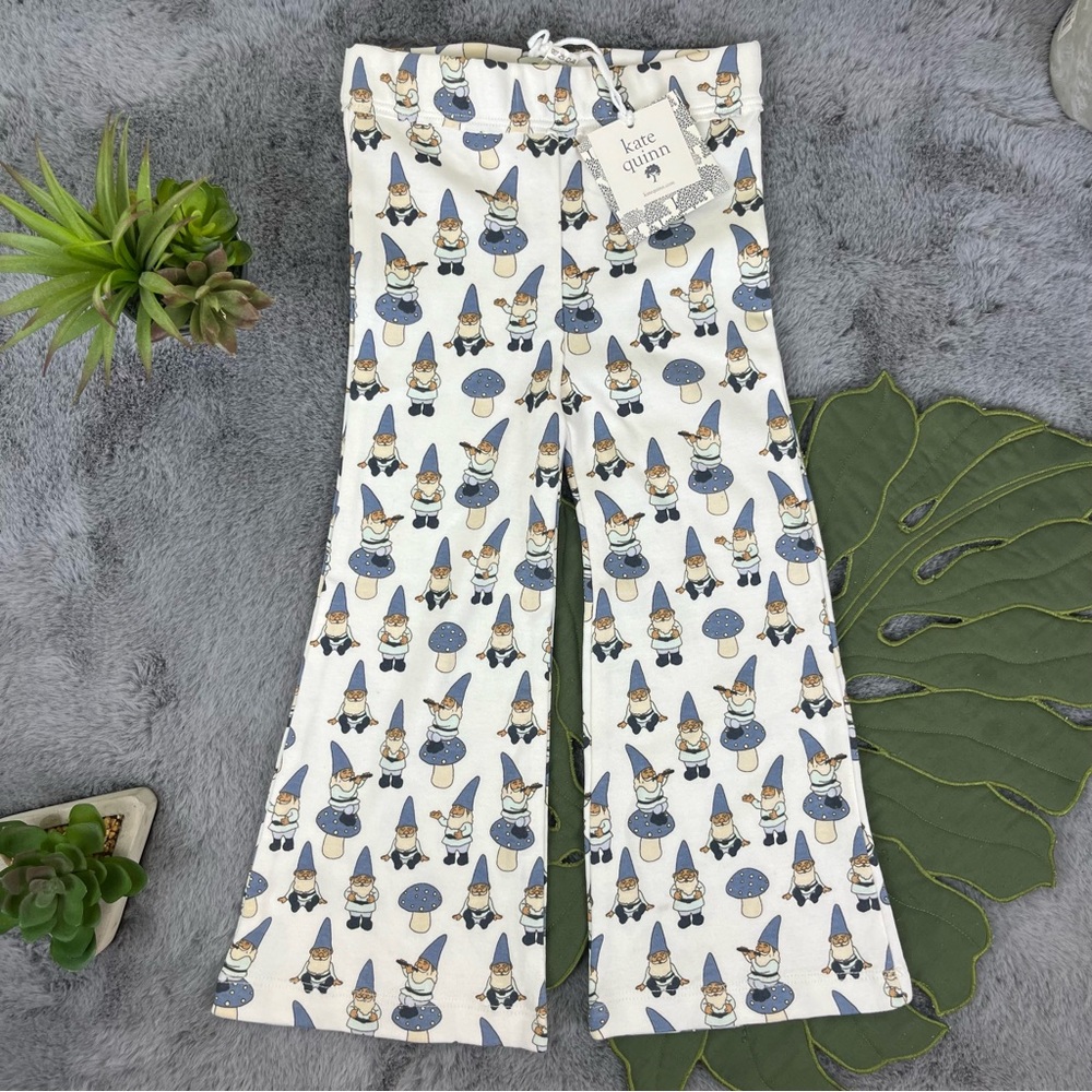 NWT Kate Quinn Cute Gnome and Mushroom Print Flare Pants 3T